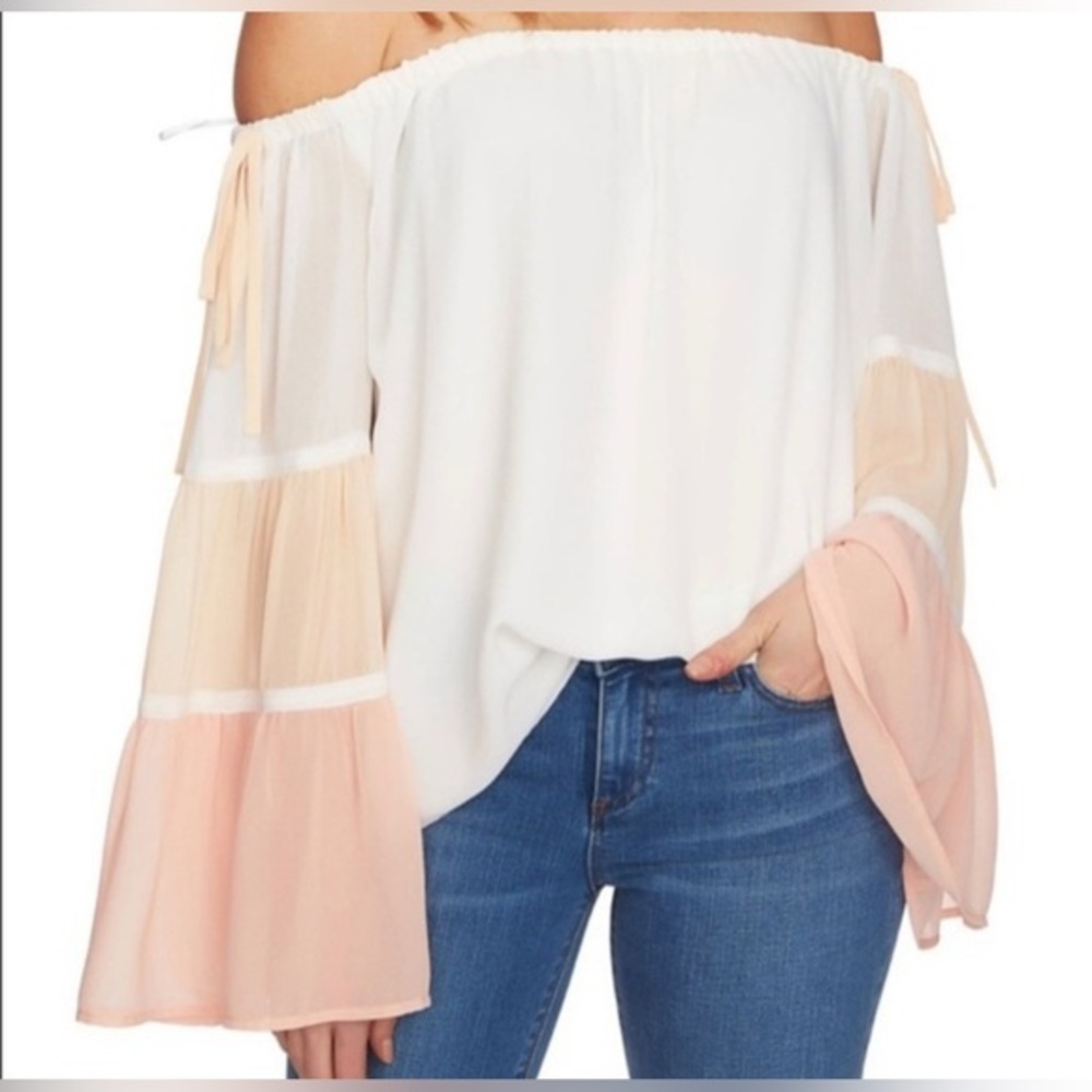 1.STATE Chiffon Tiered Sleeve Blouse M NWT Romantic Cottagecore Boho Flowy